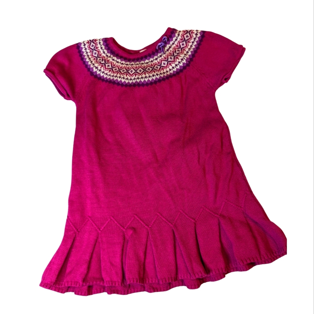 🔖4 for $20 Strawberry Faire sz6X dark pink knit dress with pleated bottom EUC